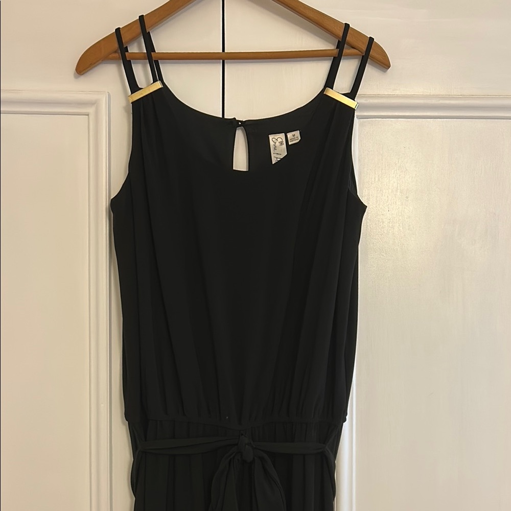 Emma & Michele Classic Black One Piece Pantsuit Wide Leg Gold Accents Medium